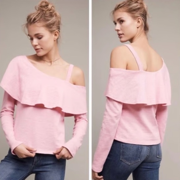 Asymmetrical Pink Ruffle Off The Shoulder Top - Size Medium - Picture 1 of 9